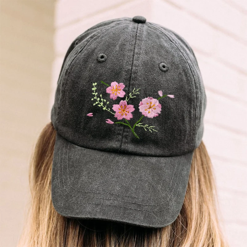 Cherry Blossoms Mom Hats Embroidered Sakura Baseball Cap Flower Trucker Hat Women Sun Visor Her Gift