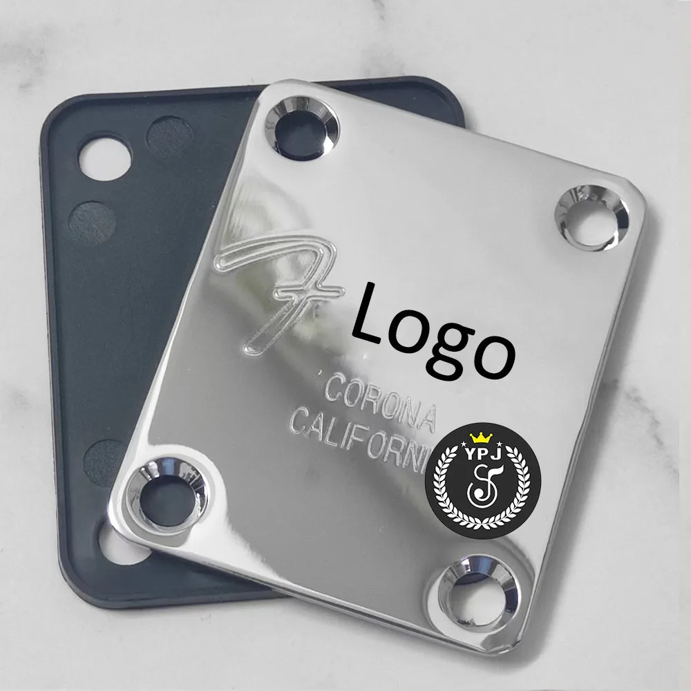 1 SET Electric Guitar Neck Plate Silver Engraved FD Logo with 4 Holes Screws Fit for Fenderr ST Most Guitars Bass Replacement