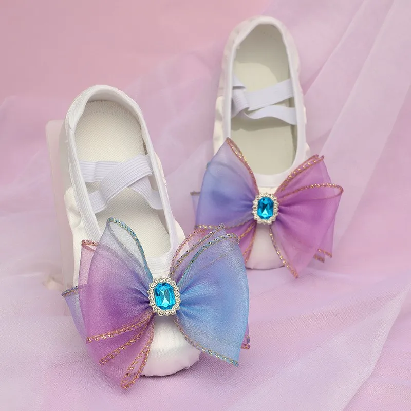 Ballerine con fiocco sfumato per ragazze con suole morbide scarpe da balletto per bambini scarpe professionali per bambini pratica scarpe con artiglio di gatto colorate