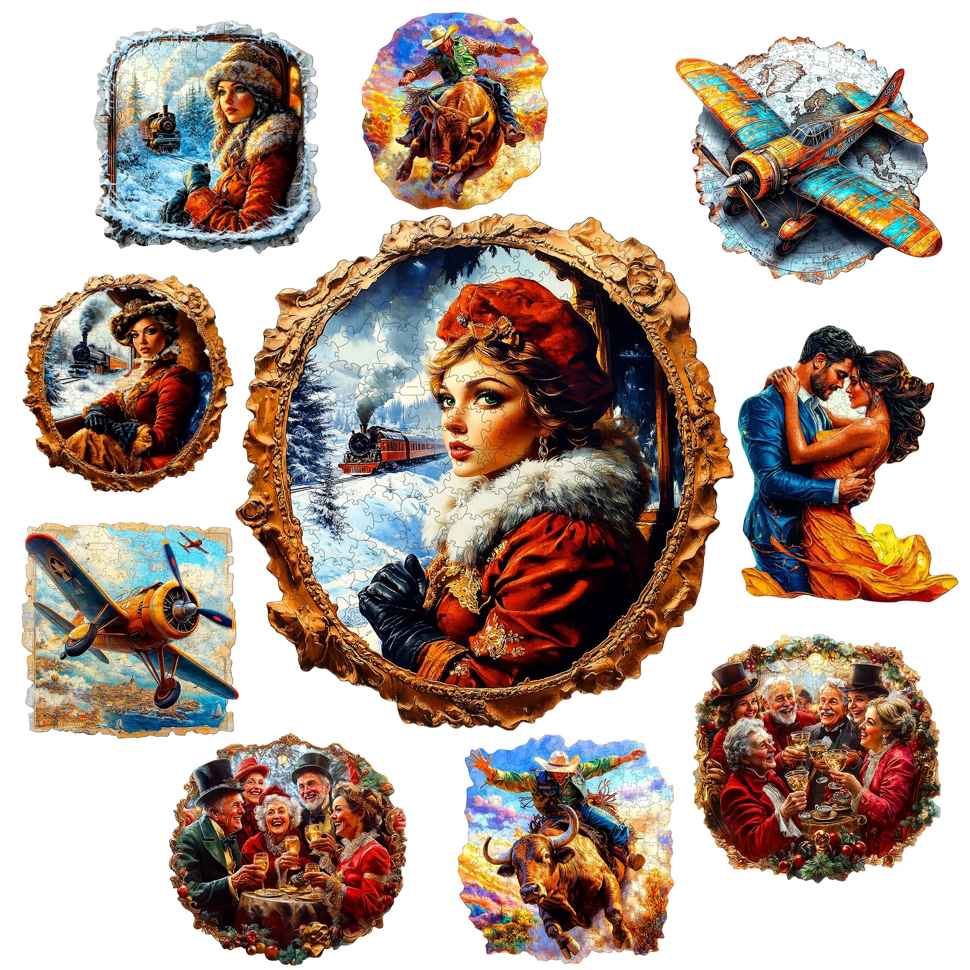 

Woman and Aircraft Theme Wooden Jigsaw Puzzle Wooden Decor Painting Christmas and Halloween Gift Toy For Teen And Kid