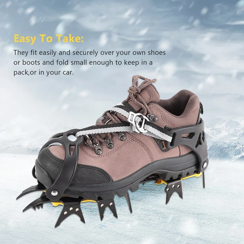 18 Teeth Crampons Traction Cleats Spikes Snow Grips,Anti-Slip Stainless Steel Crampons For Mountaineering & Ice Climbing