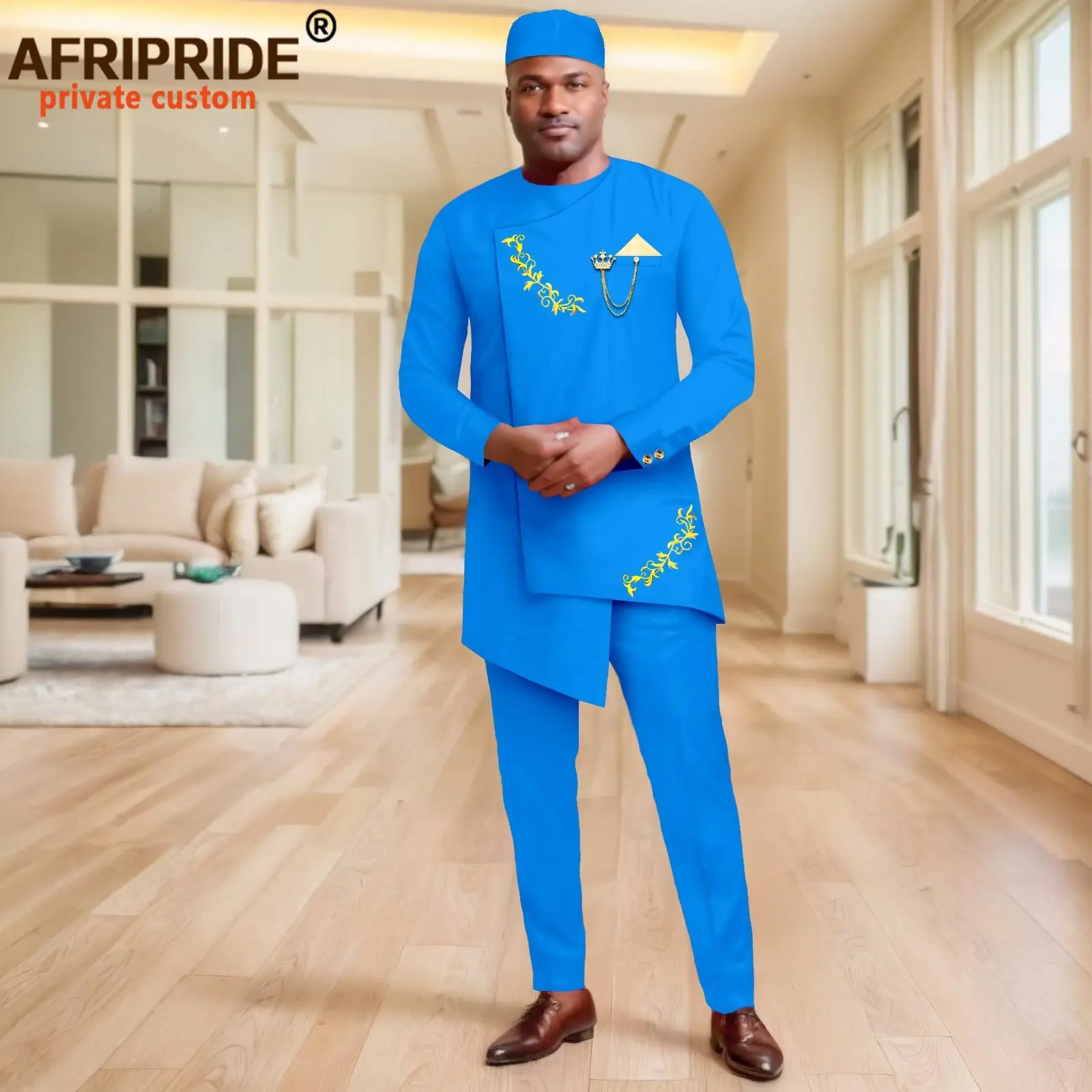 African Suit for Men Slim Fit Embroidery Blazer Pants Hats 2 Piece Set Dashiki Outfits Bussiness Suit Wedding Jacket 2416057