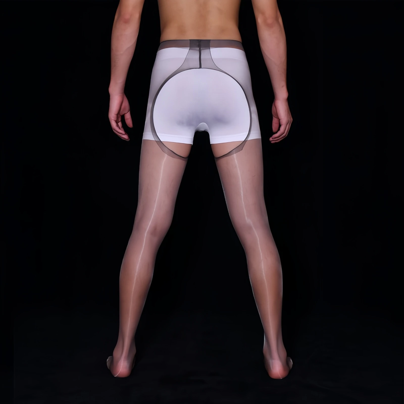 Pantimedias sexys con entrepierna abierta para hombre, pantalones de pijama masculinos, transparentes, ultrafinos, brillantes, de aceite, elásticos,