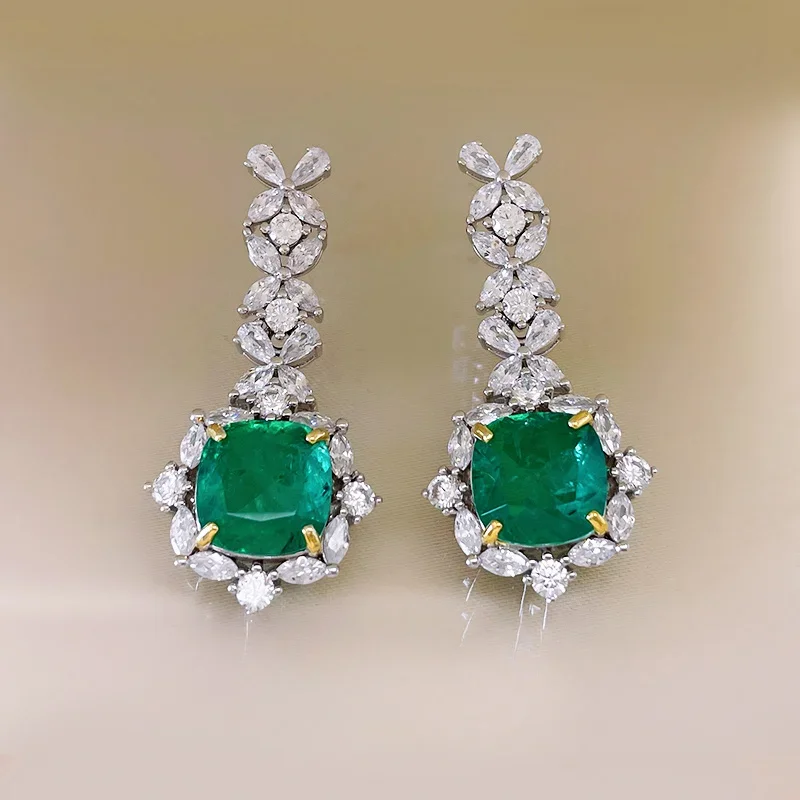 Artificial Columbia Green s925 Earrings 925 Sterling Silver Plated Gold Inlaid Gemstone Earrings Wedding