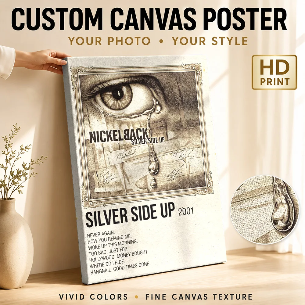 Nickelback Silver Side Up Canvas Print Customized Photo Vintage Cutout Collage Wall Art For Band Rehearsal Space Rock Fan Gift