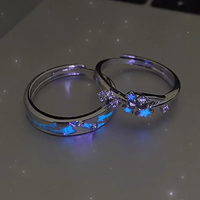 2Pc Luminous Star Adjustable Finger Ring Vintage Luxury Love Couples Rings Glow In Dark Y2K Jewelry Valentine's Day Gift