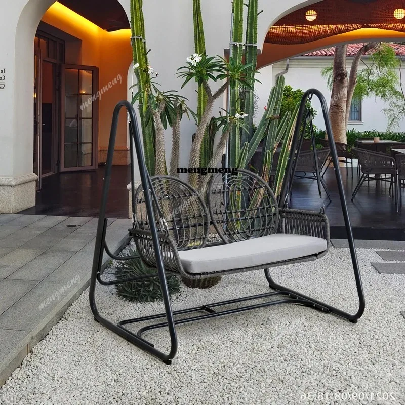 

Courtyard rattan swing balcony outdoor rocking chair waterproof recliner villa garden double patio swing hammock furniture