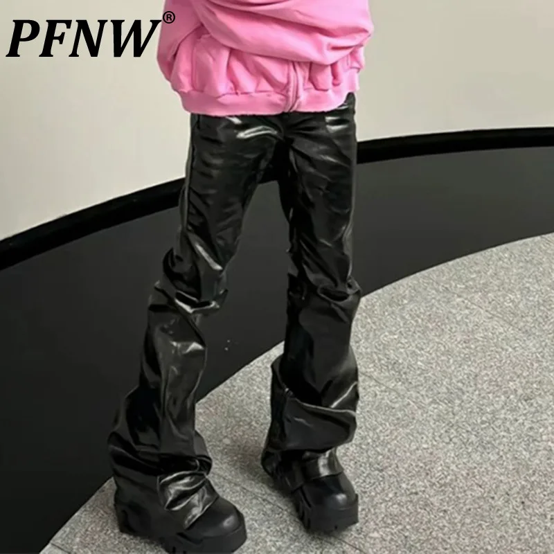 

PFNW High Street Boot Cut Pants Summer Dark Style Male Denim Trousers Glossy Lacquered Patent Leather Cropped Jeans Punk 12Z8901