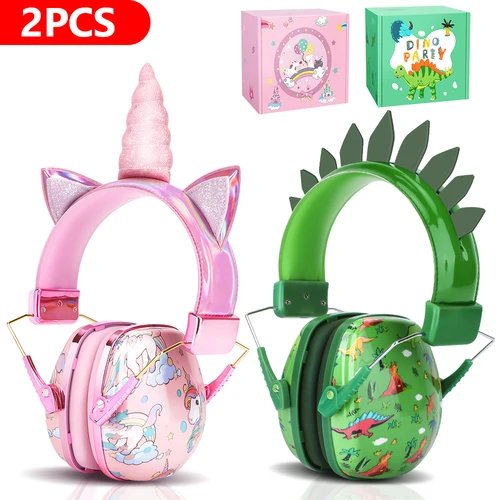 Auriculares con reducción de ruido de dinosaurio y unicornio para niños, auriculares ajustables plegables para adolescentes, adecuados para la escuela