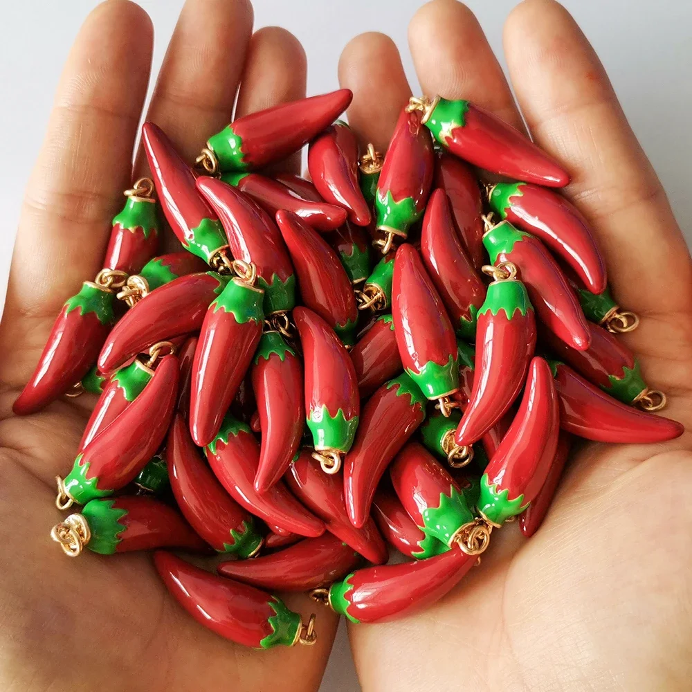 

Wholesale 100PcsChili Pepper Charms Pendant Vegetable Food Beads for Earring Necklace Bracelet Keychain Crafts Making