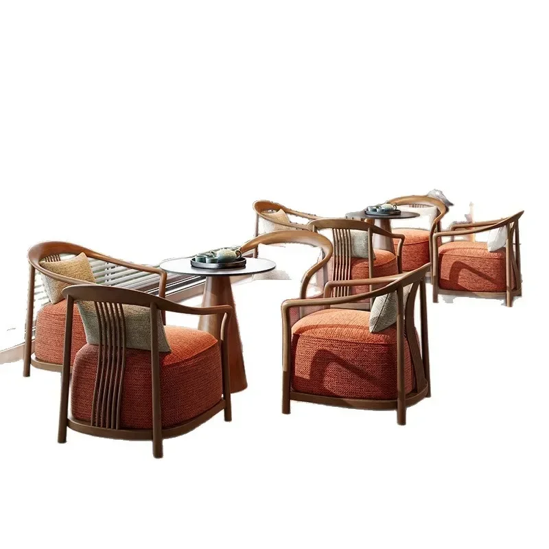 New Chinese solid wood, single sofa chair, designer hotel lobby, business lounge area, light luxury one table