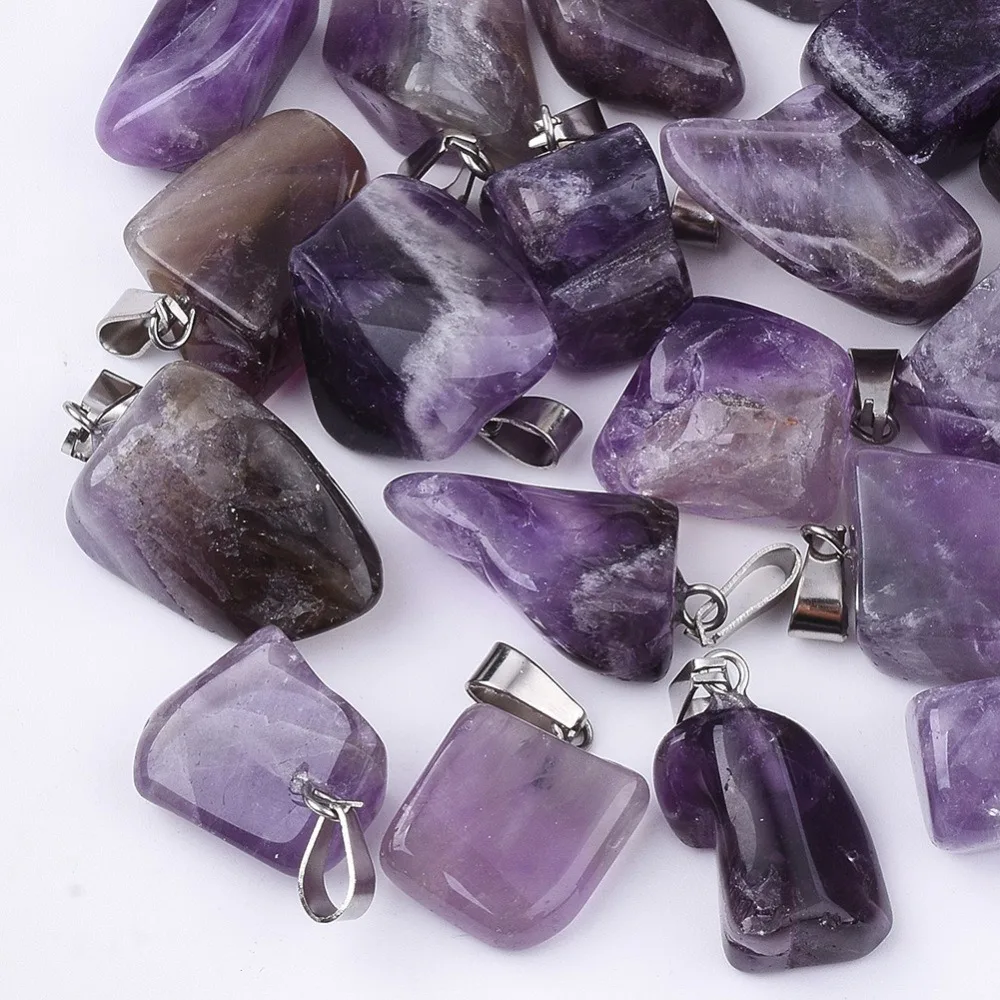 

Amethyst Pendants with Stainless Steel Snap On Bails 15~35x10~20x5~15mm Hole: 3x7.5mm