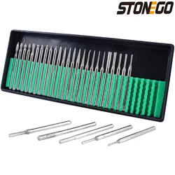 STONEGO 30 Pz/set 3mm Gambo Diamante Rettifica Bava Punta Dell'ago Incisione Intaglio Lucidatura Vetro Giada Pietra Punta da trapano