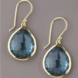 Classic Gold Color Water Drop Shape Earrings for Women Fashion Blue Cubic Zirconia Earrings Vintage Bridal Wedding Party Jewelry