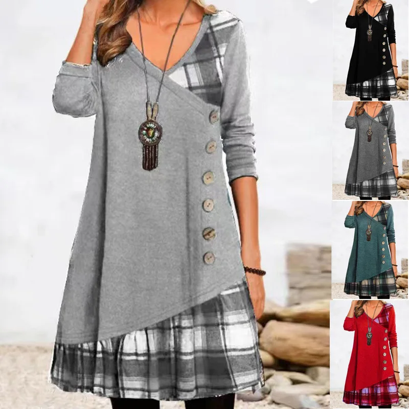 Dresses for Women European and American autumn and Winter Elegant Everyday Loose Party Dress Buttons Long Sleeve Dress