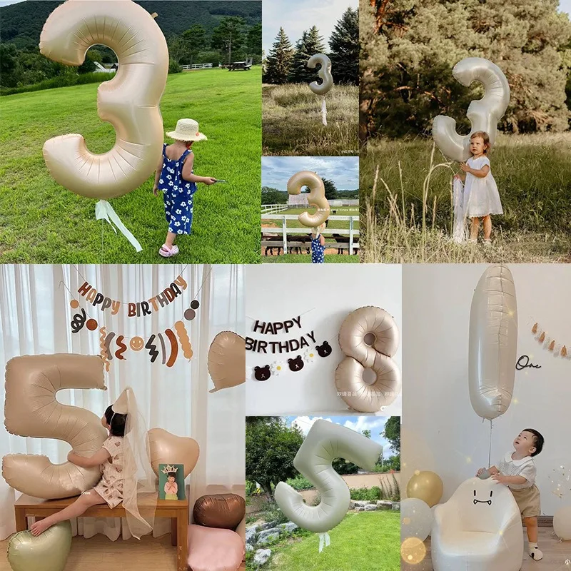 1/3/7Pcs Cream Color Number Balloon Set 32/40Inch 1-9 Digital Foil Helium Ball Girl Kids Adult Birthday Party Wedding Decoration