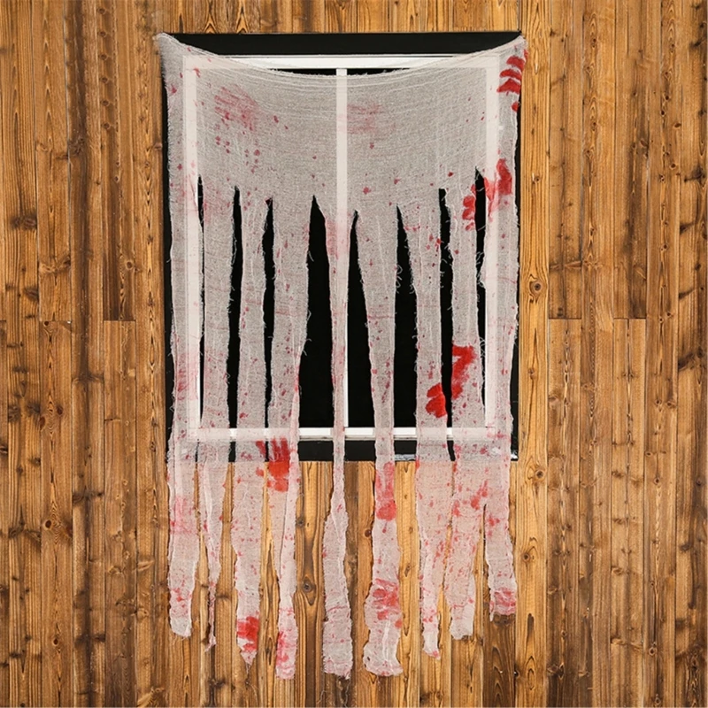 Terrifying Halloween Blood Smeared Door Curtain Soft Fabric, Bloodstained Gauze Dropship