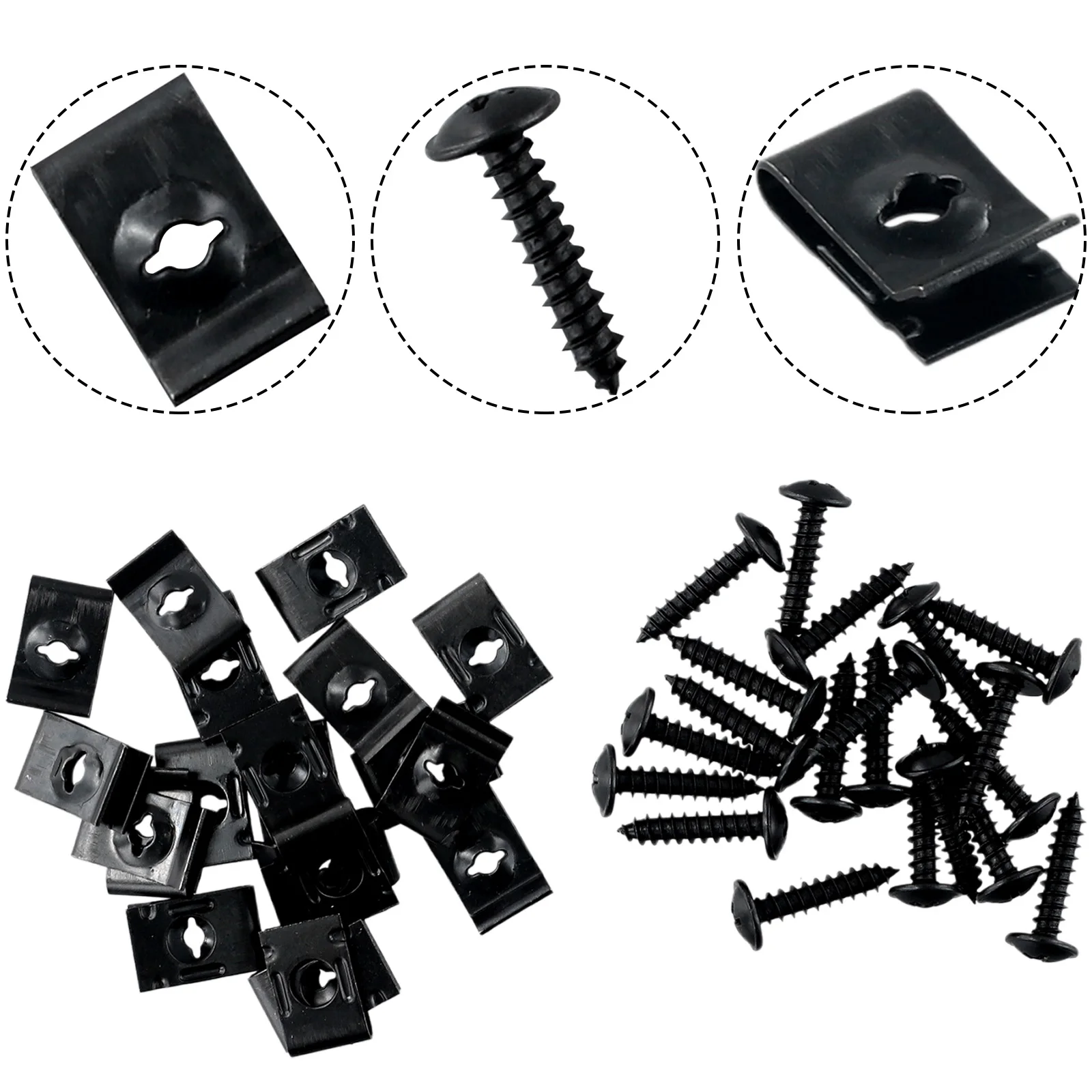 20 Sets Motorcycle Car Scooter ATV Moped Ebike Plastic Cover Metal Retainer Self-tapping Screws And U-Type Clips M5