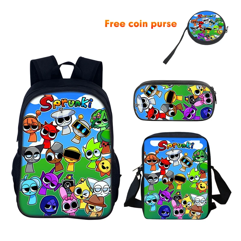 Sprunki การ์ตูนเด็กโรงเรียนกระเป๋าเป้สะพายหลังพร้อมกระเป๋าสะพายกระเป๋าดินสอโรงเรียนนักเรียนกระเป๋า Mochila สําหรับชายหญิงที่ดีที่สุดของขวัญ
