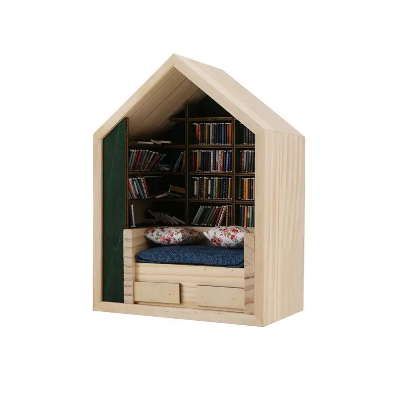 

Luckshopping 200 Books Tiny Library Anti-Anxiety Bookshelf Wooden Miniature Ornament Stress Relief Shake Away Your Anxiety Gifts
