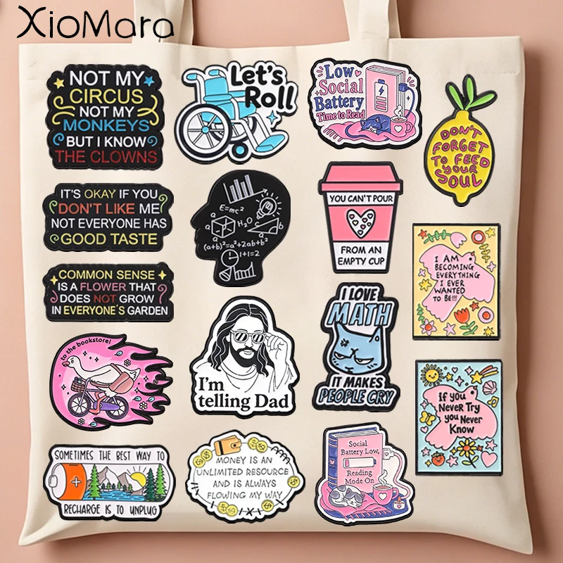 Funny Sunglasses Jesus Enamel Pins Social Battery Low Not My Circus Not My Monkeys Brooches Sassy Text Badge Jewelry Gifts