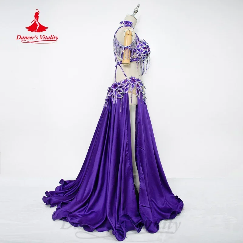 Belly Dance Performance Costume for Women Customized High End Luxury Rhinestone Tassel Satin Set The Dancer Competition Outfit