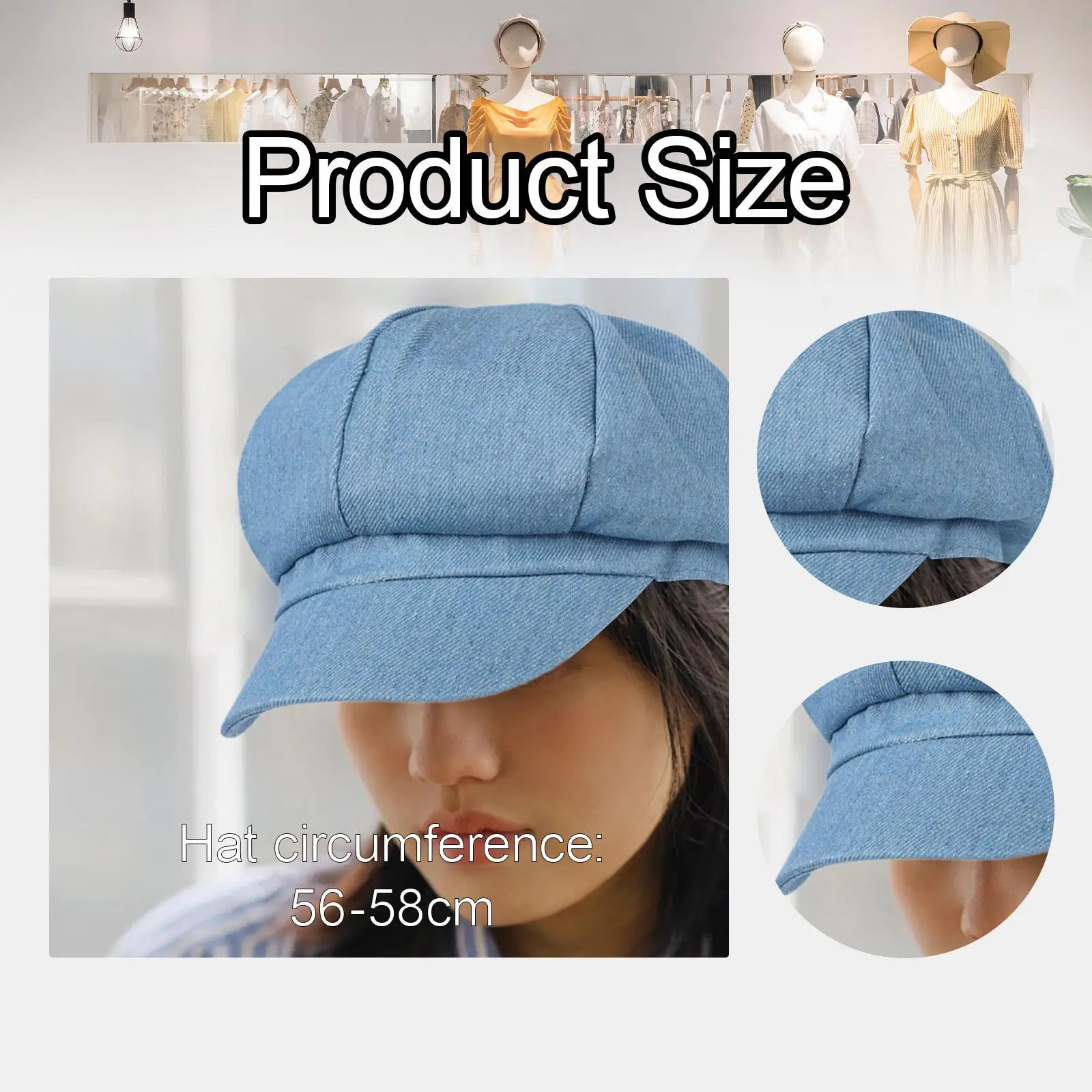 Women Newsboy Cap Slouchy Vintage Fashion Stylish Denim Cabbie Hat Octagonal Cap for Driving Traveling Trip Hiking Shopping view 2
