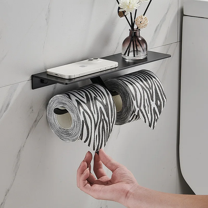 Space Aluminum Tissue Holder Toilet Accessories Toilet Paper Storage Rack Paper Roll Holder Home Decor Punching Installation