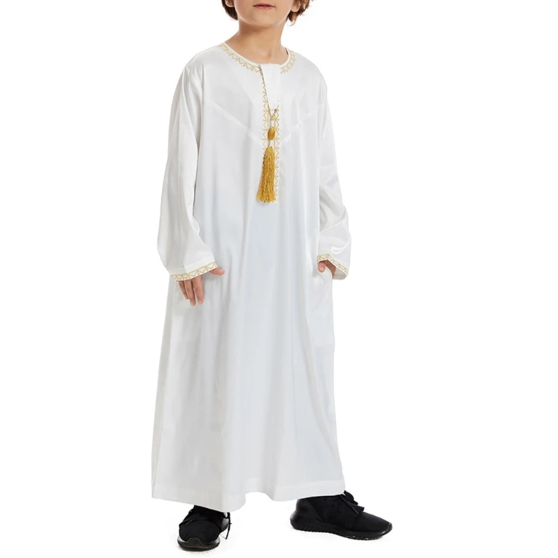 Muslims Dresses Teen Long Sleeve Dubai Shirt Kaftans Thobe Robe Gowns Straight Leisures Race Clothing Thobe Gifts