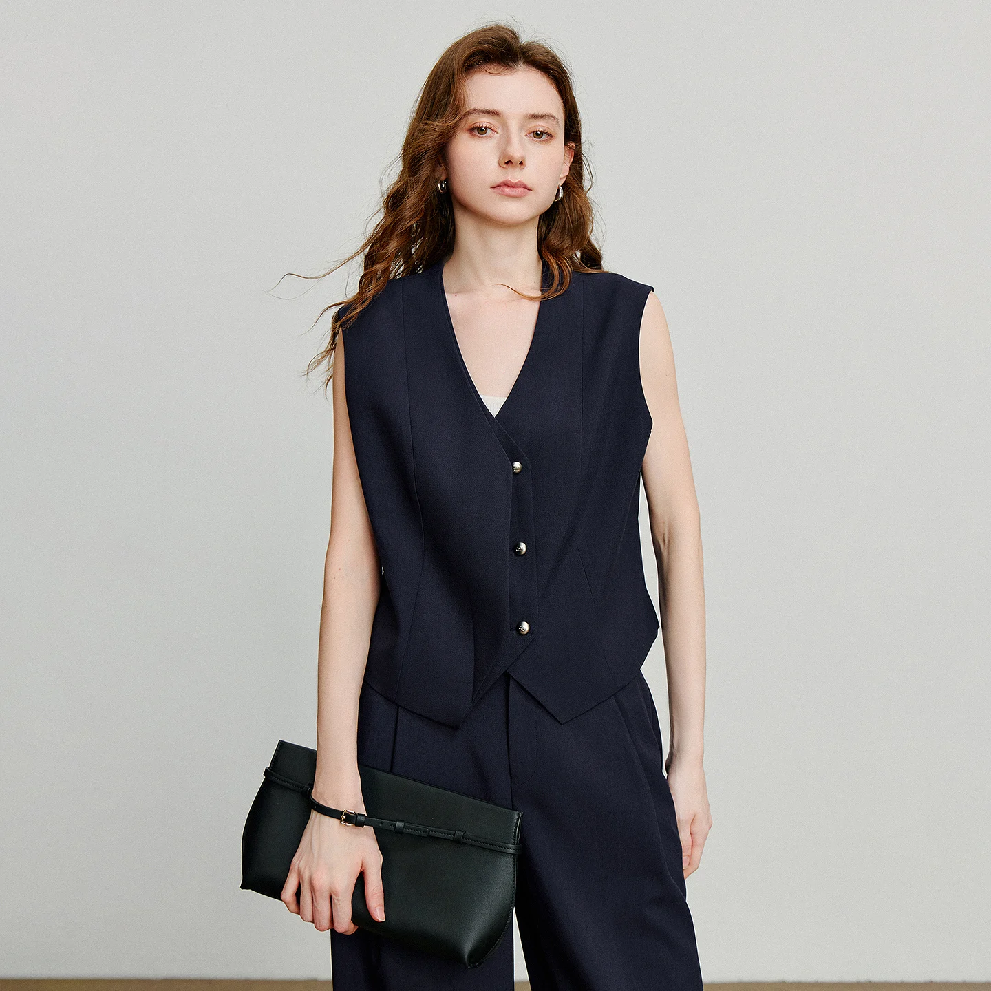 TOYOUTH Women Two Piece Sets 2025 Autumn New Old Money Style Sleeveless Vest With Suit Pants Workwear Office Lady Suits Navy Blu