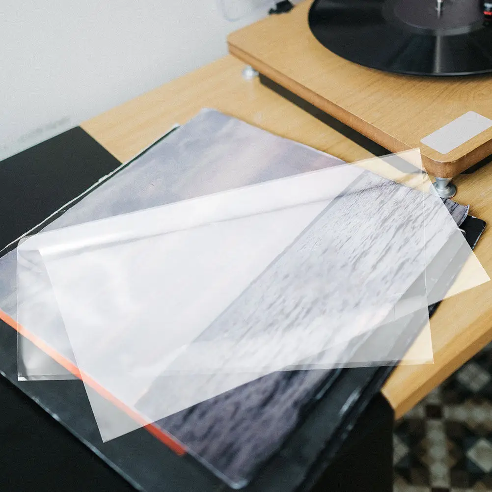 50pcs Clear Vinyl Record Sleeves with Self-Adhesive Seal – Dust-Proof Protective Album Cover Bags
