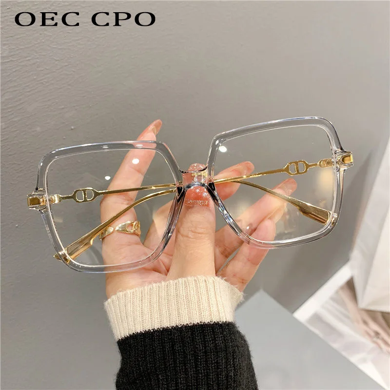 OEC CPO 2024 Fashion Square Eyewear Women Men Anti-blue Light Goggles Trend Large Frame Metal Optical Glasses Frames Computer