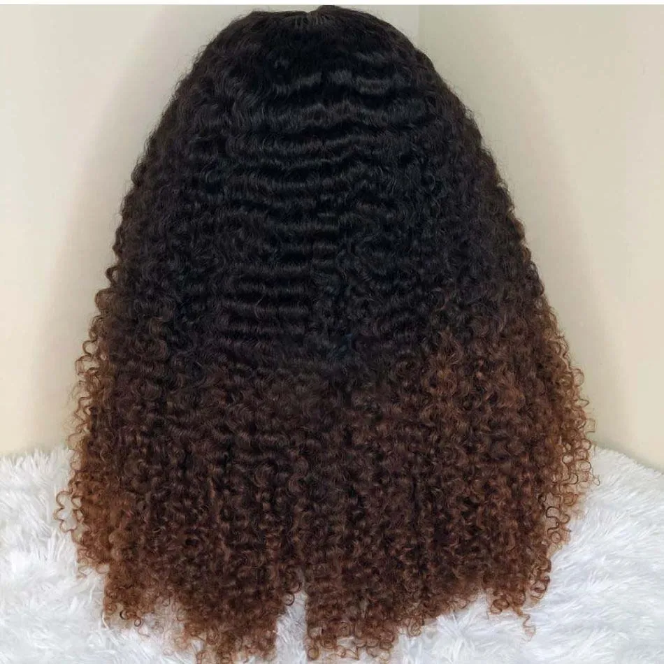 Kinky encaracolado peruca dianteira do laço para mulheres negras, longo, ombre, loira, marrom, cabelo do bebê, resistente ao calor, linha fina natural, macio, 180 densidade, 26"