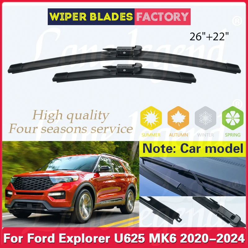 

Car Wiper For Ford Explorer U625 MK6 2020 2021 2022 2023 2024 Front Wiper Blades Windshield Windscreen Window Rain Brush 26"+22"