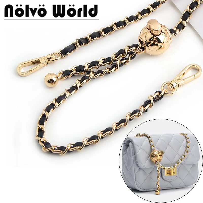 Adjustable Length Chain Small Gold Bead Metal Leather Shoulder Strap for Crossbody Bags Handbags Backpack Decorative Accessories