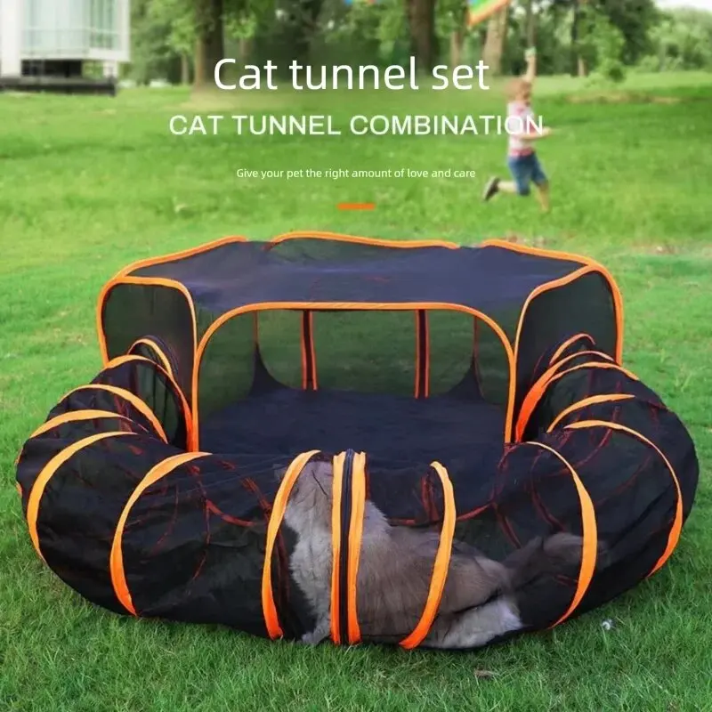Dobrar túnel de gato portátil para animais de estimação, barracas e túnel redondo, cercadinho, suprimentos para animais de estimação, túneis, playground, gatos ao ar livre