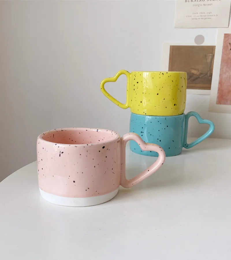 

Nordic INS Ceramic Mug Splash Ink Wave Dot Mug Breakfast Coffee Cup with Handle MORANDI INS Office Mug Couples Cup Birthday Gift