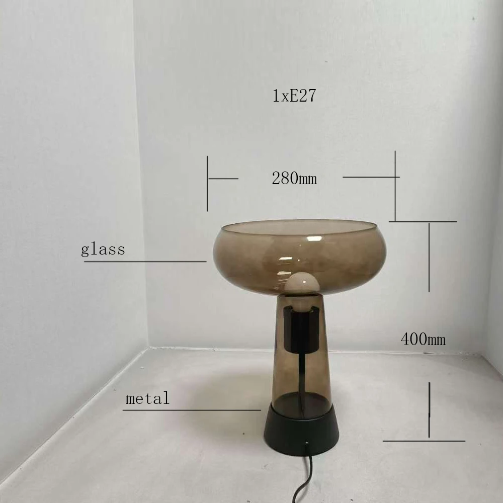 Modern Glass Table Lamp Metal Base Brown Nordic Style Home Decor Lighting E27 Bedroom Living Room