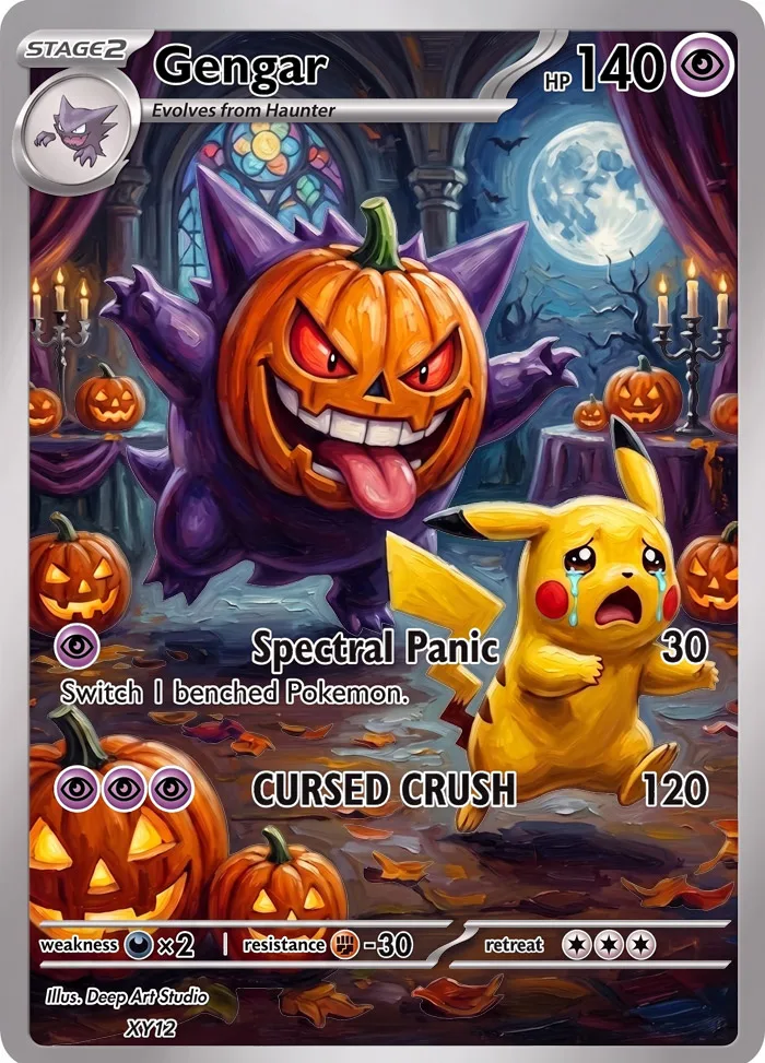 5-unidades-de-cartas-pokemon-presentes-de-halloween-para-criancas-cartas-pokemon-com-tema-de-pintura-a-oleo-colecao-gengar-cartas-raras