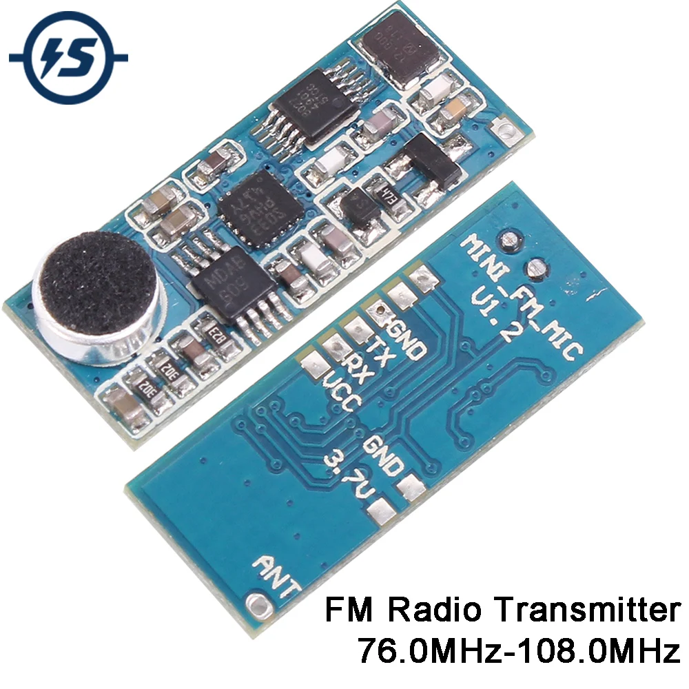 Mini FM Transmitter Module 76.0MHz-108.0MHz Single Channel Wireless Microphone Transmit Board Adjustable Sensitivity PLL DC 3-5V