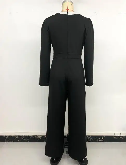 

New Elegant Women's Jumpsuits Temperament Commuting Fashion Autumn Contrasting Long Sleeve Double Breasted Jumpsuit for Women