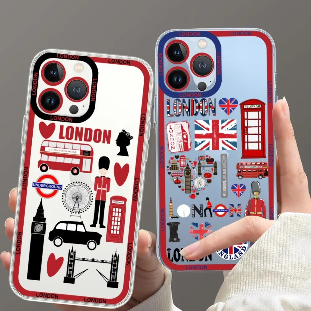 london bus england telephone Phone Case For iPhone 11 12 Mini 13 14 Pro Max Transparent Shell