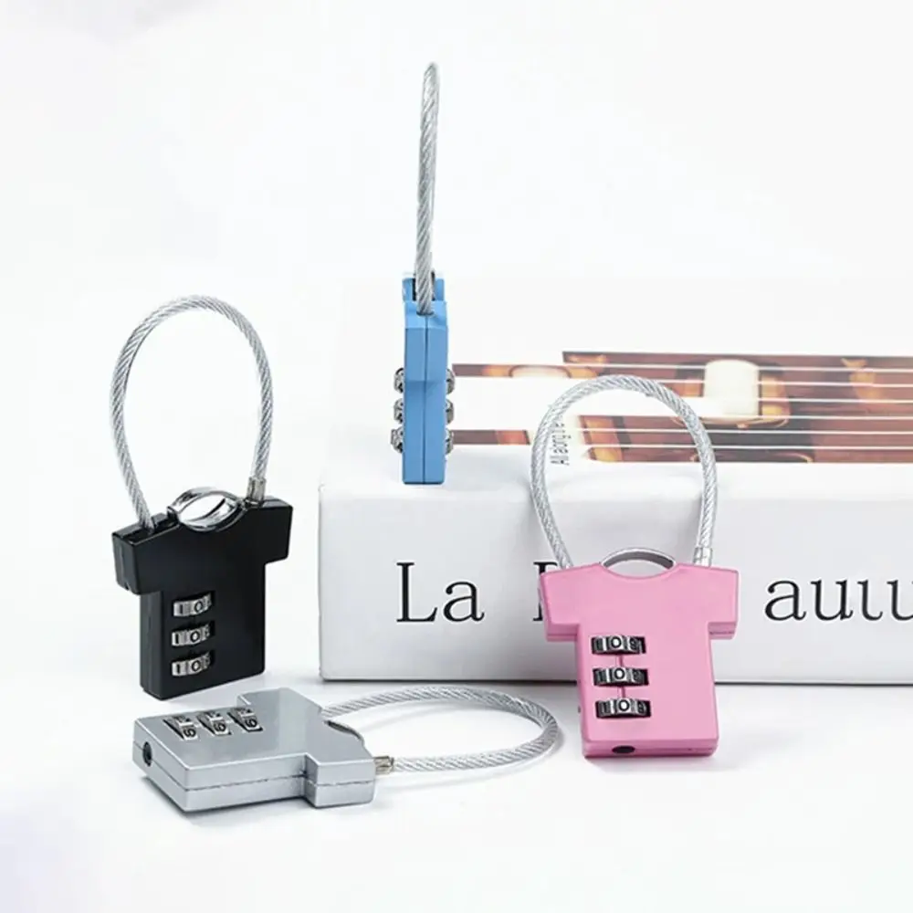 3 Digit Password Lock Creative T-shirt Shape Suitcase Luggage Coded Lock Cupboard Cabinet Locker Mini Steel Wire Padlock