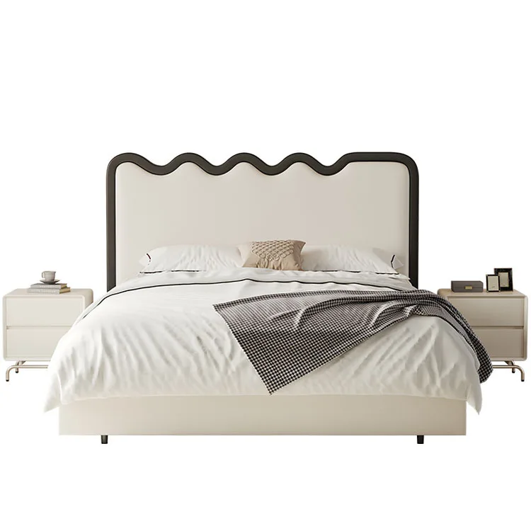 French cream wind 1.5 meters girl bed modern minimalist master bedroom leather bed teen bed