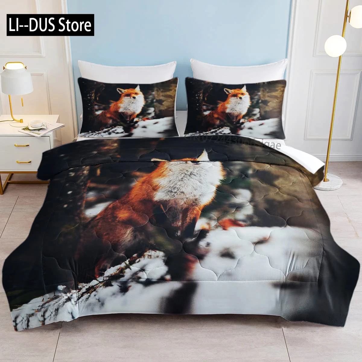 

Fox Print Comforter Cover Bedding Set for Boys Girls Children 3D Animal Theme Duvet Cover Room Decor Full Size Quilt Cover 3Pcs