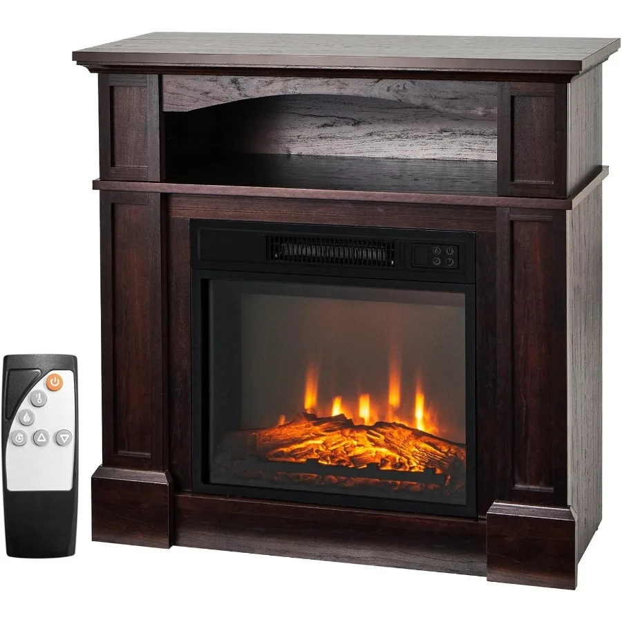 

32-inch Electric Fireplace with Mantel for Living Room: 1400W Adjustable Freestanding Heater with Remote Control Thermostat Fun