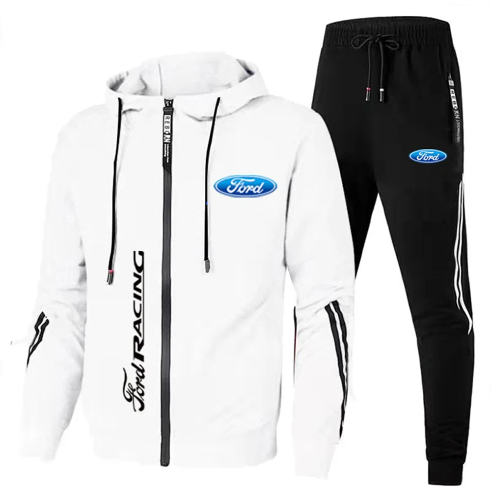 2024 New Trendy Business Fashion Outdoor running and leisure sports set, hooded sweatshirt with Ford logo two-piece M-3XL