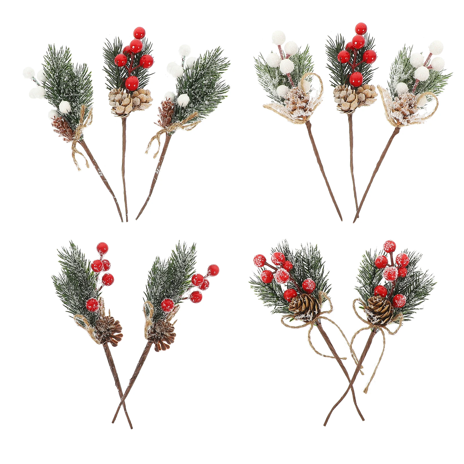 10 Pcs Christmas Tree Ornaments Floral Picks Plant Artificial Pine Stems Plastic Berry Small