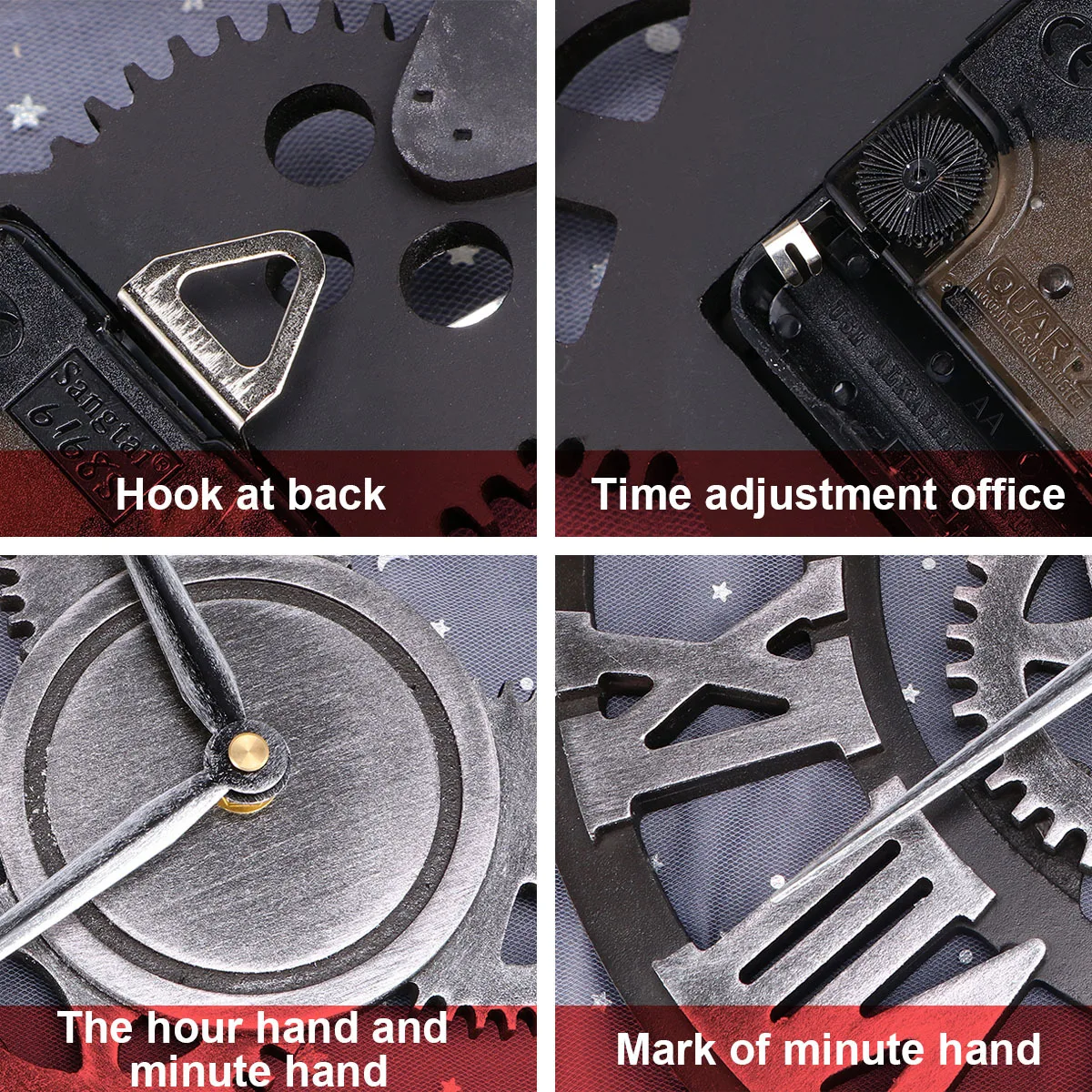 

Mechanics Wall Clock Industrial Visible Gear Oversized Mechanical Clocks with Gears Vintage