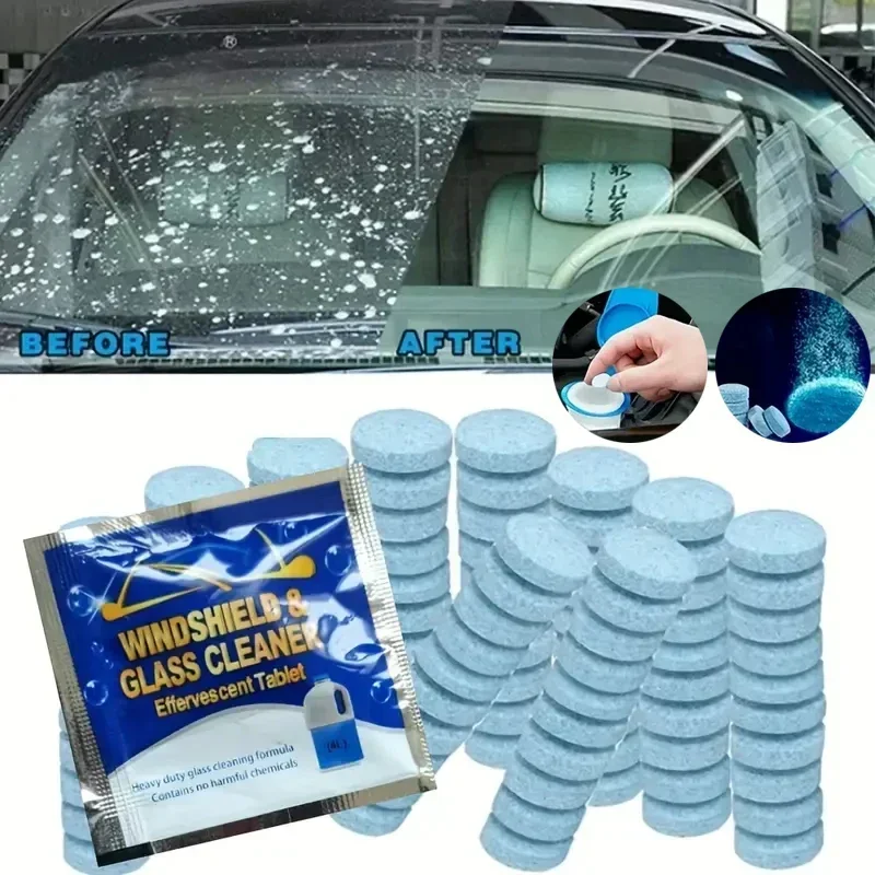2/100PCS Solid Car Windshield Cleaner Concentrated Effervescent Tablets for Auto Wiper Glass Kitchen Window Toilet Cleaning